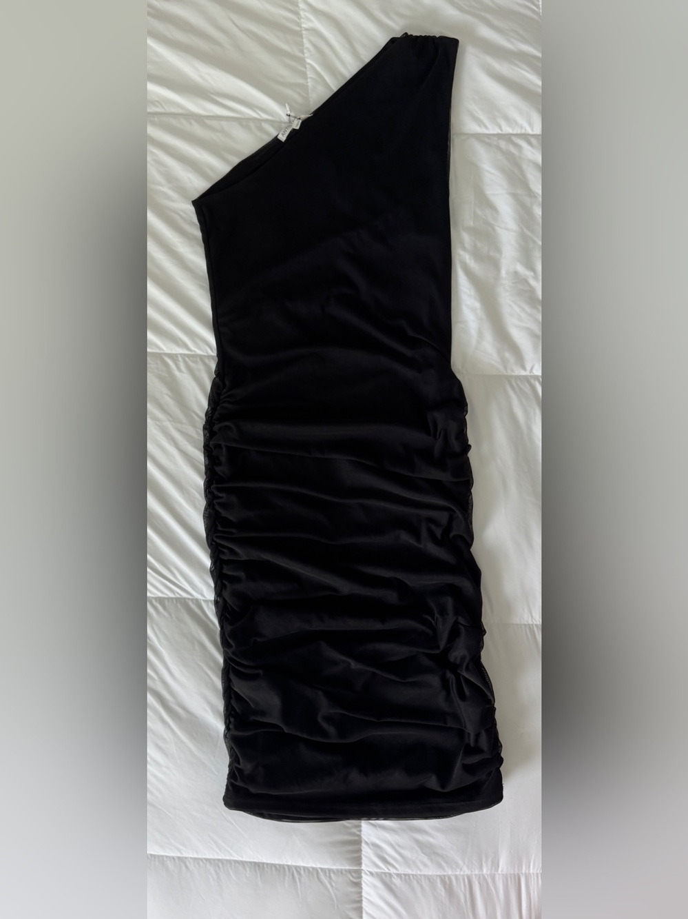 Black Mesh ANTISTAR Ruched Bodycon One Shoulder Dress